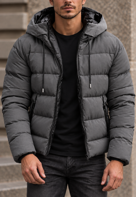 Veste matelassée pour homme, coupe classique, à capuche et fermeture éclair - Hakon