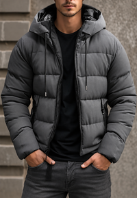 Veste matelassée pour homme, coupe classique, à capuche et fermeture éclair - Hakon