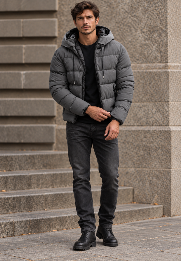 Veste matelassée pour homme, coupe classique, à capuche et fermeture éclair - Hakon