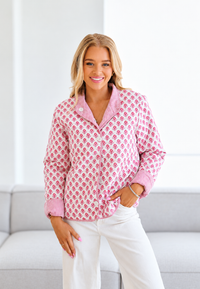 Veste matelassée femme à imprimé floral, col chemise et rayures - Lola