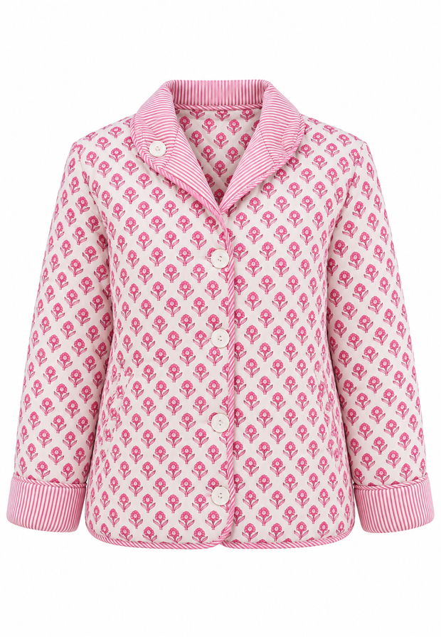 Veste matelassée femme à imprimé floral, col chemise et rayures - Lola