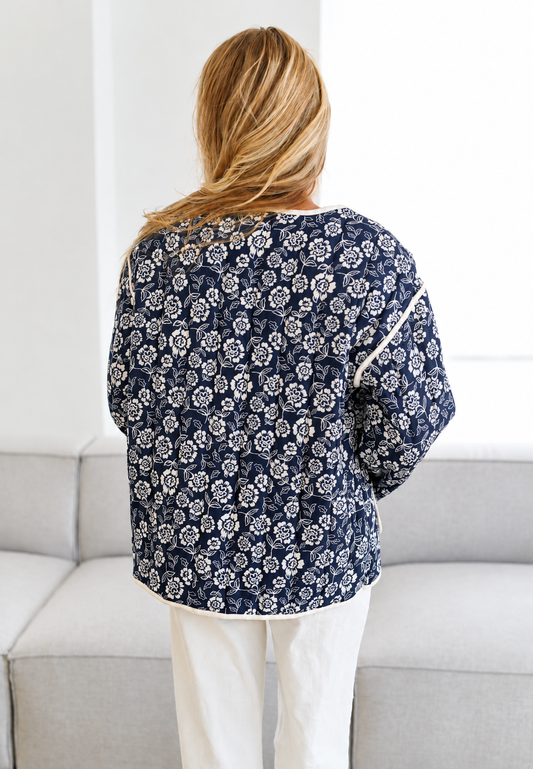 Veste matelassée femme à imprimé floral et bordures contrastantes - Mireva