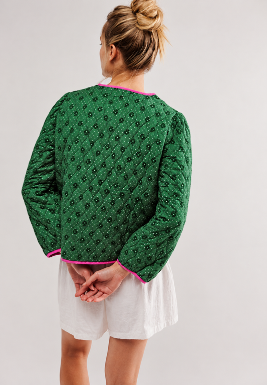 Veste matelassée femme à imprimé géométrique et nœuds décoratifs - Selvara