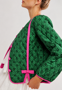 Veste matelassée femme à imprimé géométrique et nœuds décoratifs - Selvara