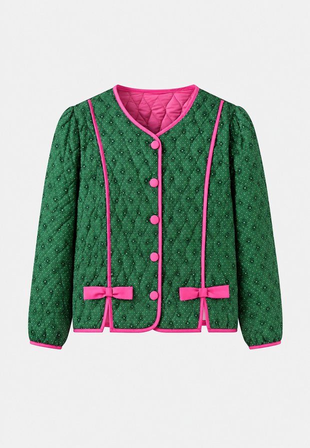 Veste matelassée femme à imprimé géométrique et nœuds décoratifs - Selvara