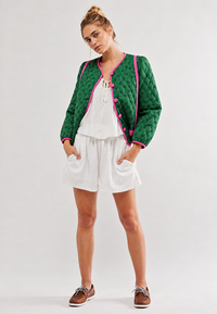 Veste matelassée femme à imprimé géométrique et nœuds décoratifs - Selvara