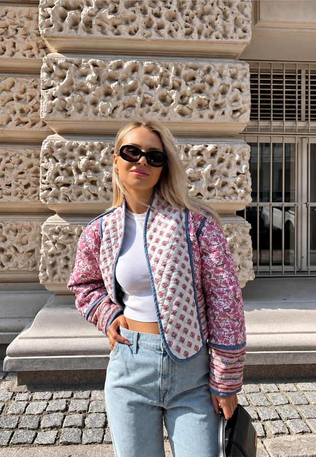 Veste matelassée femme à imprimé cachemire combiné et bordures - Norelia