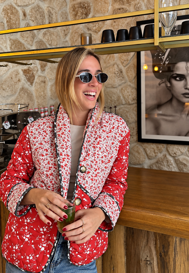 Veste matelassée femme en patchwork floral à boutons - Belemina