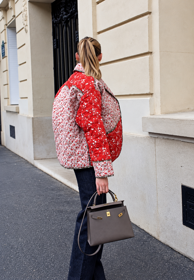 Veste matelassée femme en patchwork floral à boutons - Belemina