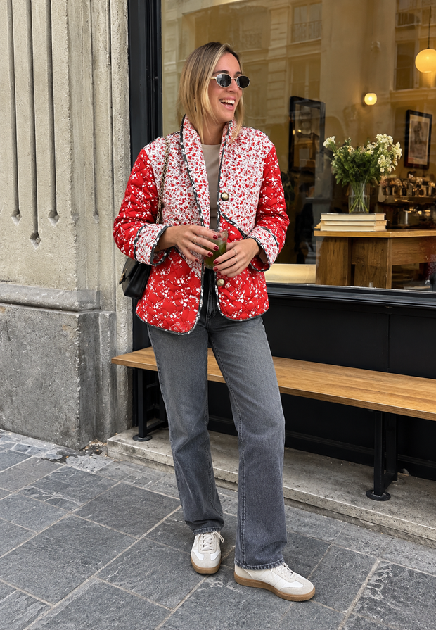 Veste matelassée femme en patchwork floral à boutons - Belemina