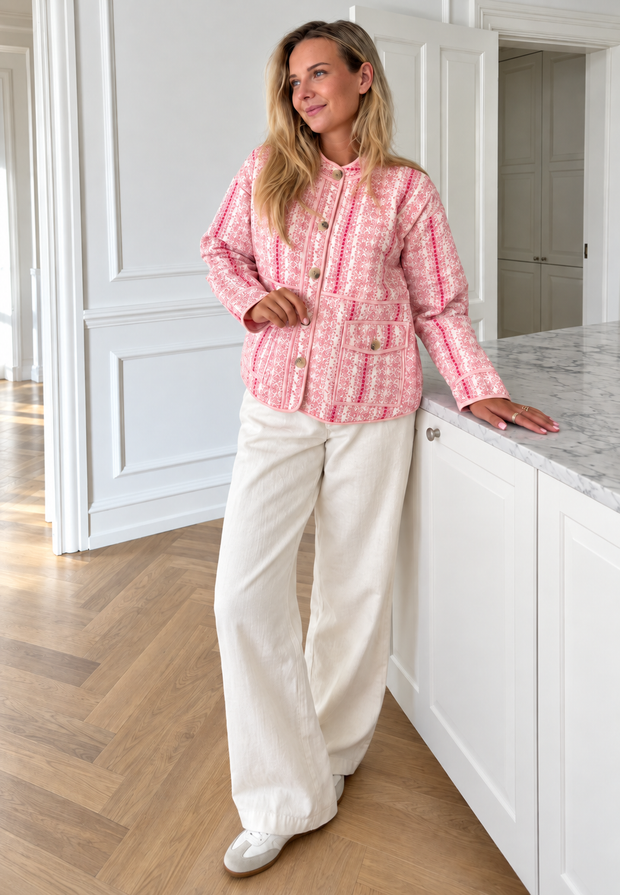 Veste matelassée femme à motifs floraux, rayures et boutons - Alvina