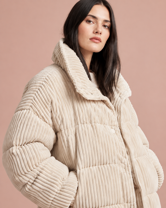 Steppjacke aus Cord für Damen mit hohem Kragen und weiter Passform – Marit