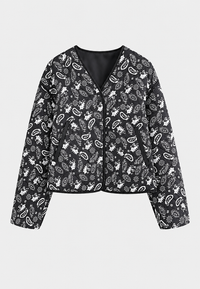 Veste courte femme à imprimé cachemire, matelassage en losanges et bordures contrastantes - Ottavia