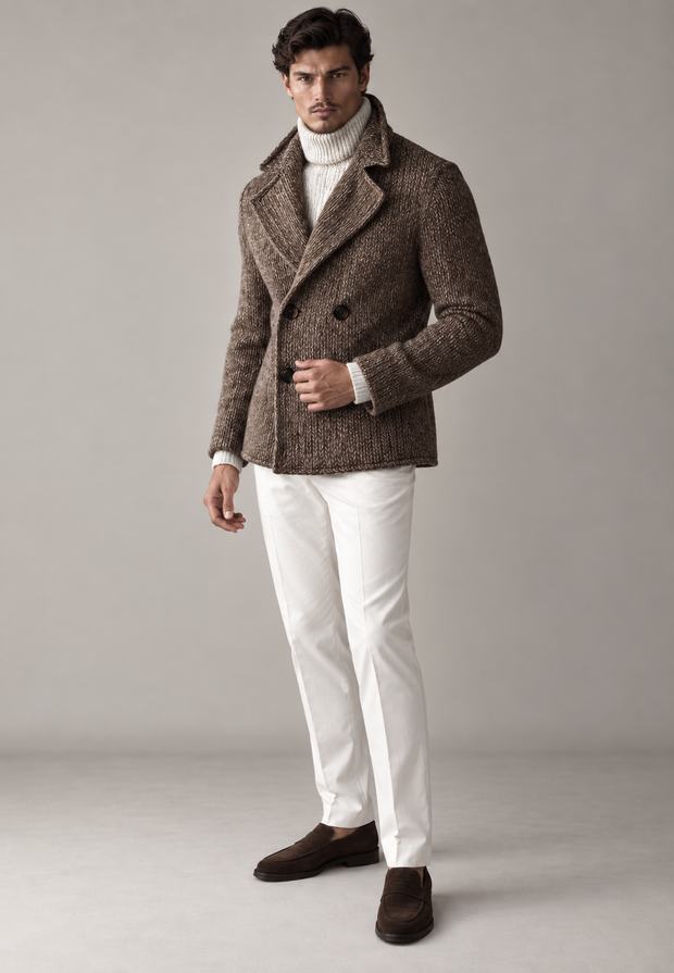 Herren-Strickjacke mit doppelter Knopfleiste und breiten Revers – Lucien