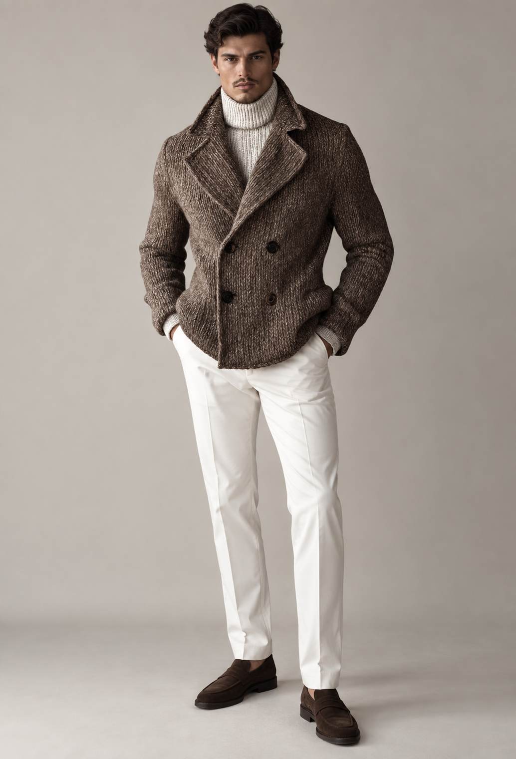 Herren-Strickjacke mit doppelter Knopfleiste und breiten Revers – Lucien