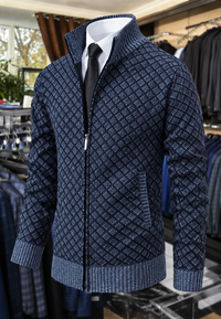 Herren-Strickjacke mit Rautenmuster, Stehkragen und Reißverschluss – Gaëtan