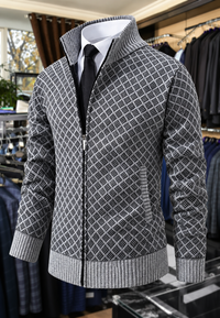 Herren-Strickjacke mit Rautenmuster, Stehkragen und Reißverschluss – Gaëtan