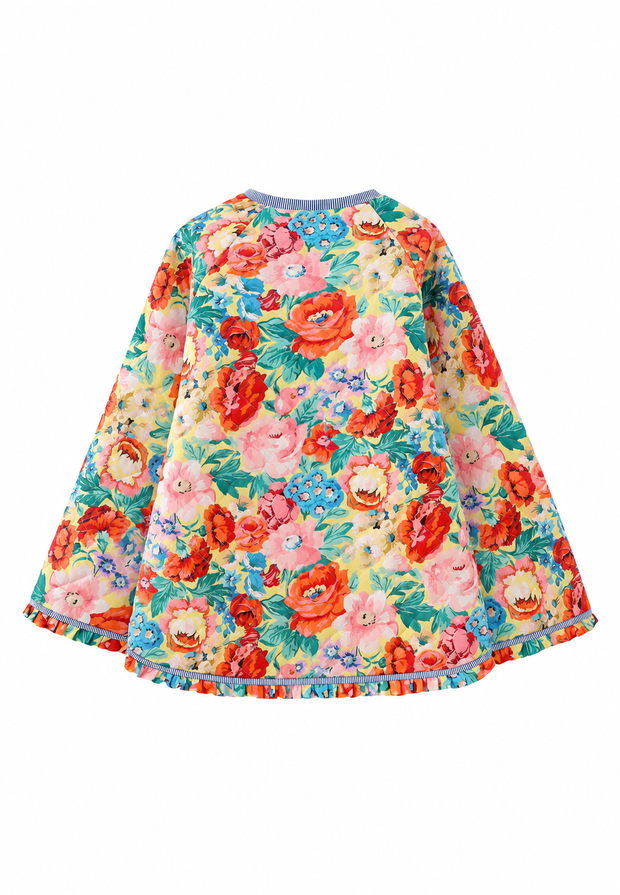 Veste fleurie femme évasée à matelassage en losanges et volants - Clotilde