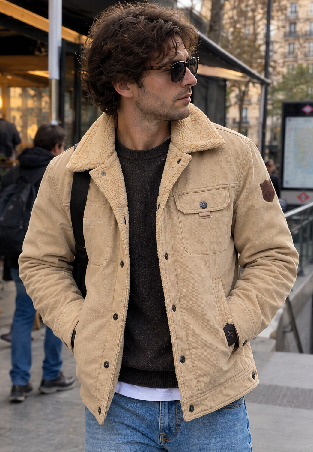 Veste homme col effet mouton doublure duveteuse fermeture boutonnée - Néstor