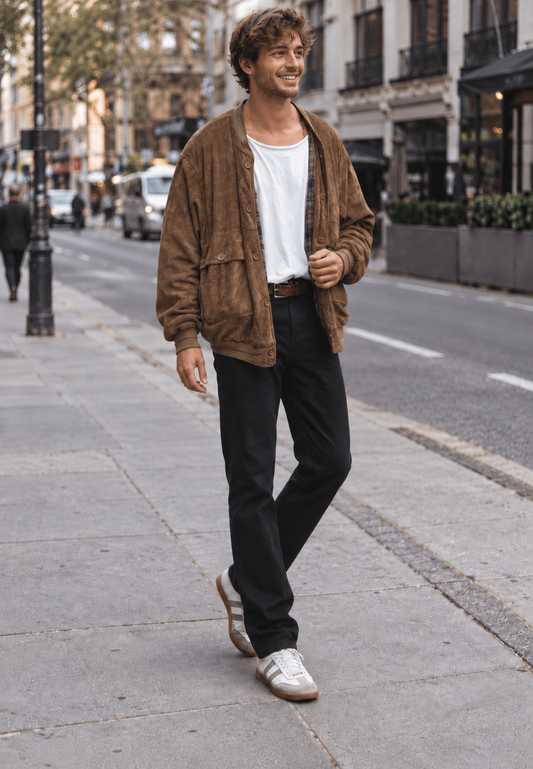 Herrenjacke in Wildlederoptik, lockerer Schnitt, mit Taschen – Mikkel