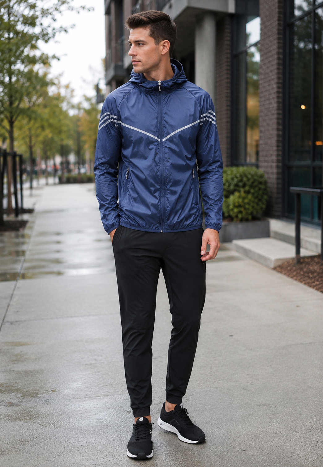 Wasserdichte Herrenjacke mit Kapuze, Taschen und Reißverschluss – Thiago