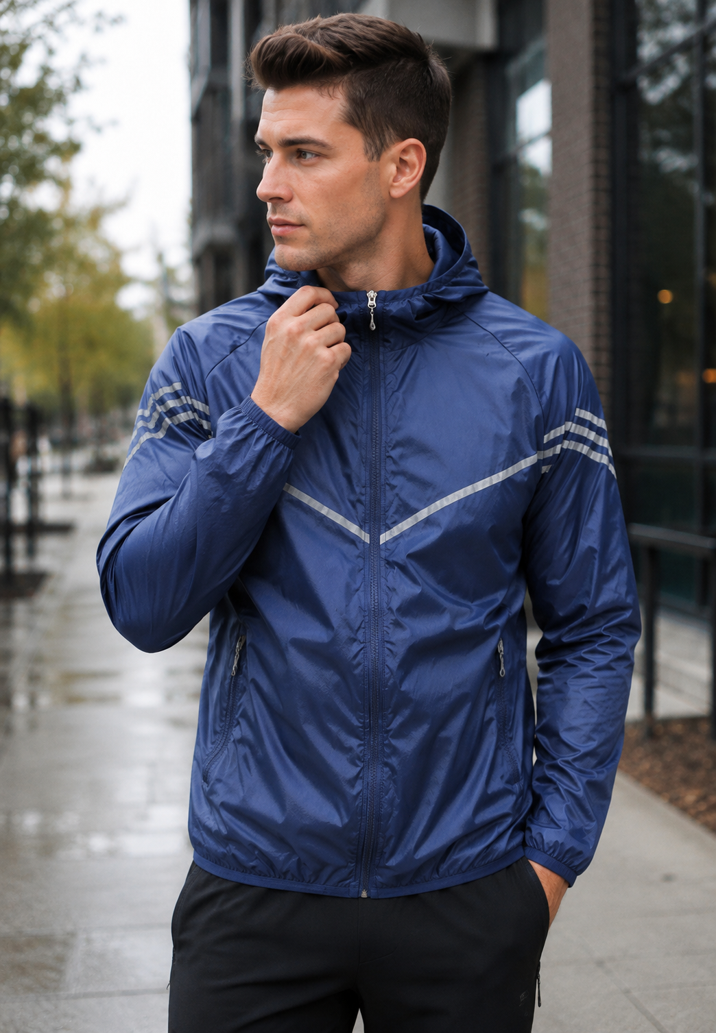 Wasserdichte Herrenjacke mit Kapuze, Taschen und Reißverschluss – Thiago