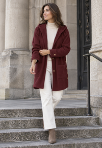 Lange Cordjacke für Damen mit Kapuze und Knopfleiste – Coralie