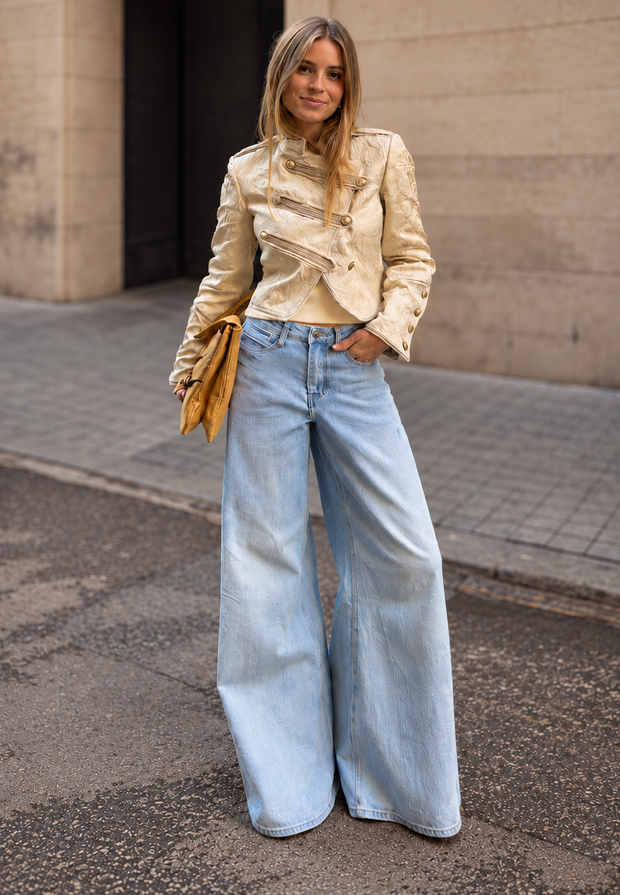 Veste femme à col mao et boutons décoratifs - Aveline