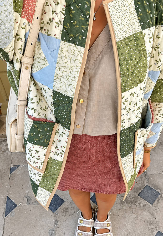 Veste matelassée femme à carreaux floraux style patchwork - Fabiola