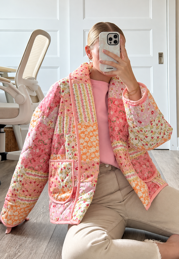 Veste matelassée femme à petites fleurs et col à revers - Zinnia