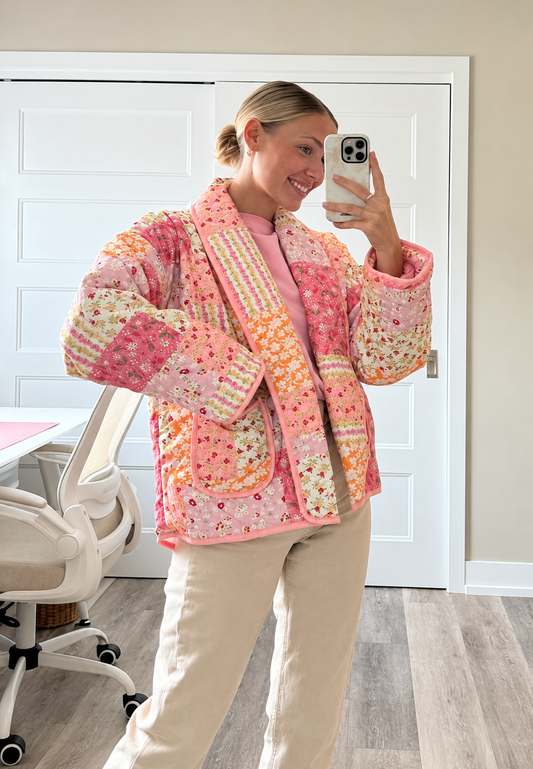 Veste matelassée femme à petites fleurs et col à revers - Zinnia
