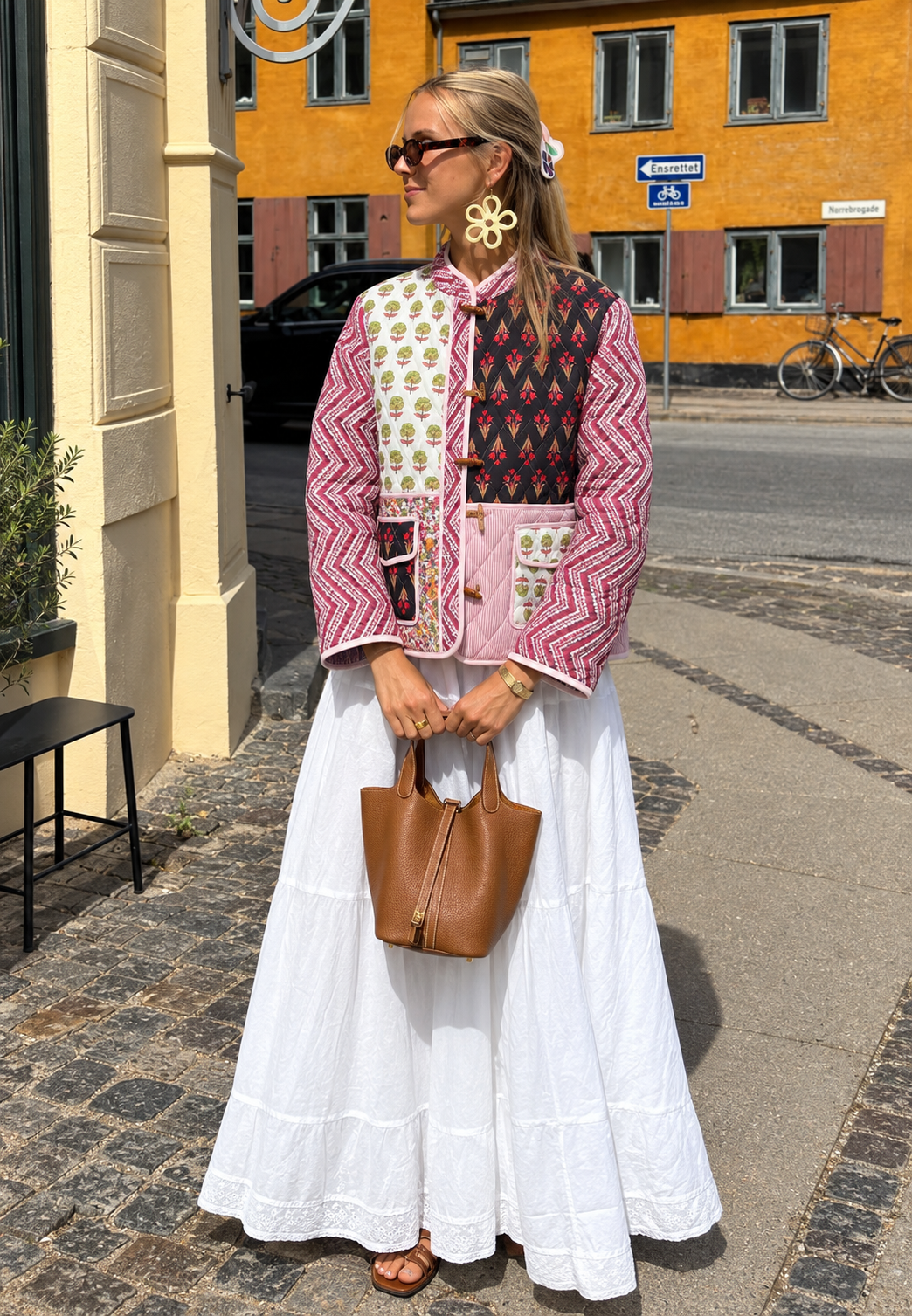 Veste matelassée fleurie femme à manches zigzag et boutons - Adriane