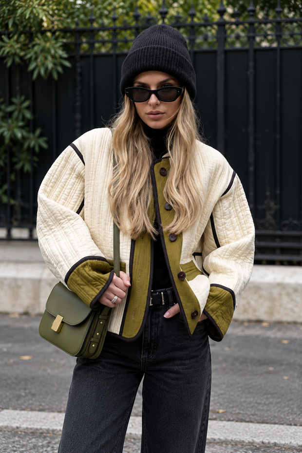 Veste femme à matelassage vertical et bordures contrastantes - Vesna