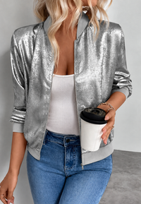 Veste bomber courte pour femme avec fermeture éclair et élastique au bas - Nalia