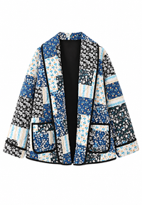 Veste matelassée femme à carreaux floraux et larges revers - Irmela