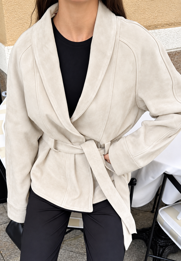 Veste femme effet daim à ceinture et manches amples - Nadia