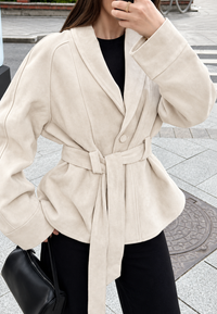 Veste femme effet daim à ceinture et manches amples - Nadia