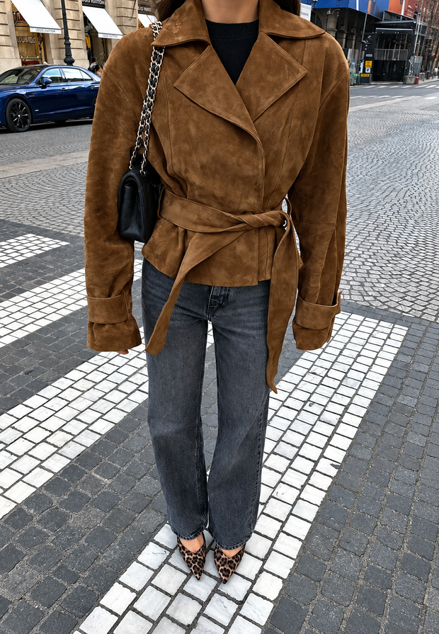 Veste femme effet daim à larges revers - Ariane
