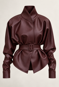 Veste femme effet cuir à ceinture ajustable et col montant - Doria