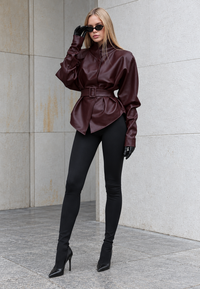 Veste femme effet cuir à ceinture ajustable et col montant - Doria