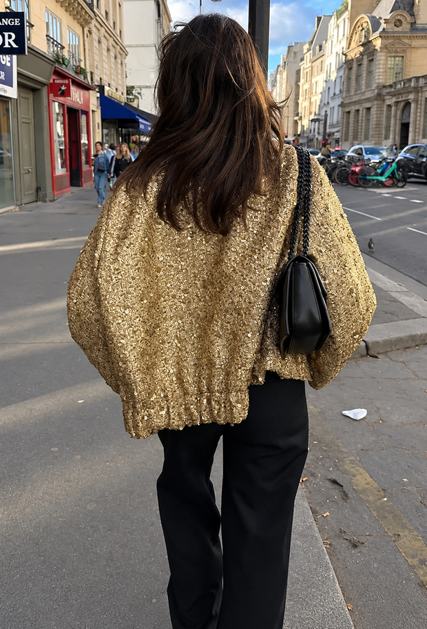 Veste femme effet tweed à sequins et col rond - Mirelle