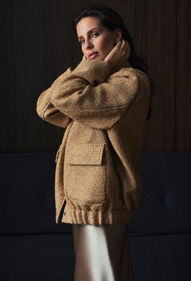 Veste femme effet tweed à sequins et col rond - Mirelle