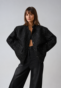 Veste femme effet tweed à sequins et col rond - Mirelle