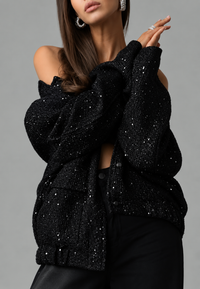 Veste femme effet tweed à sequins et col rond - Mirelle