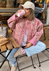 Veste femme à imprimé floral, matelassage en losanges et bordures - Orsina