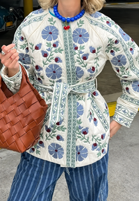 Veste fleurie femme à ceinture ajustable et manches longues - Jette