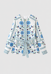 Veste fleurie femme à ceinture ajustable et manches longues - Jette