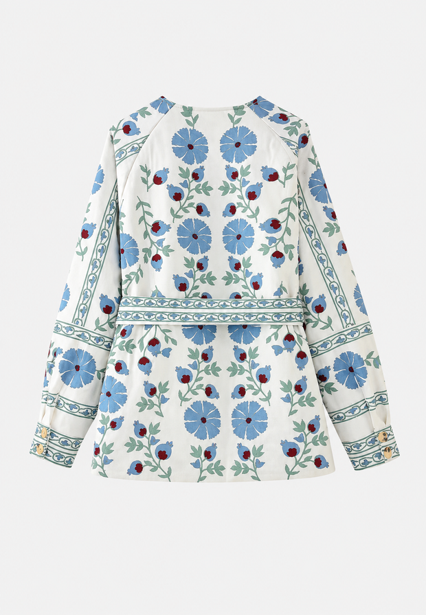Veste fleurie femme à ceinture ajustable et manches longues - Jette