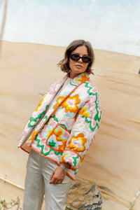 Veste femme à grandes fleurs et matelassage en losanges style bohème - Mirthe