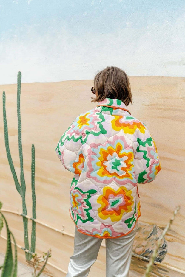 Veste femme à grandes fleurs et matelassage en losanges style bohème - Mirthe